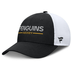 NHL Black/White Pittsburgh Penguins Fanatics Authentic Pro Rink Lockup Adjustable Trucker Hat