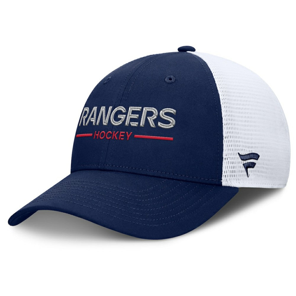 NHL Navy/White New York Rangers Fanatics Authentic Pro Rink Lockup Adjustable Trucker Hat
