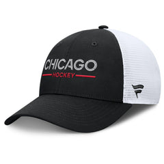 NHL Black/White Chicago Blackhawks Fanatics Authentic Pro Rink Lockup Adjustable Trucker Hat