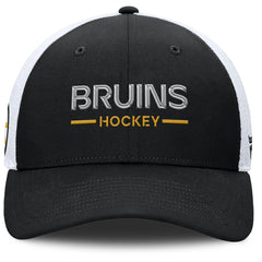 NHL Black/White Boston Bruins Fanatics Authentic Pro Rink Lockup Adjustable Trucker Hat