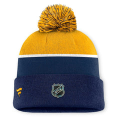 NHL Navy Nashville Predators Fanatics Authentic Pro Rink Cuffed Knit Hat with Pom