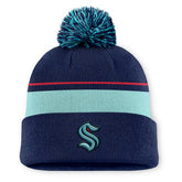 NHL Deep Sea Blue Seattle Kraken Fanatics Authentic Pro Rink Cuffed Knit Hat with Pom