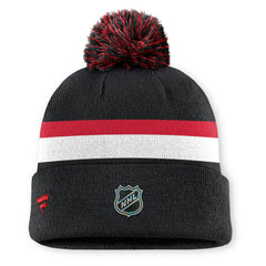 NHL Black Detroit Red Wings Fanatics Authentic Pro Rink Cuffed Knit Hat with Pom