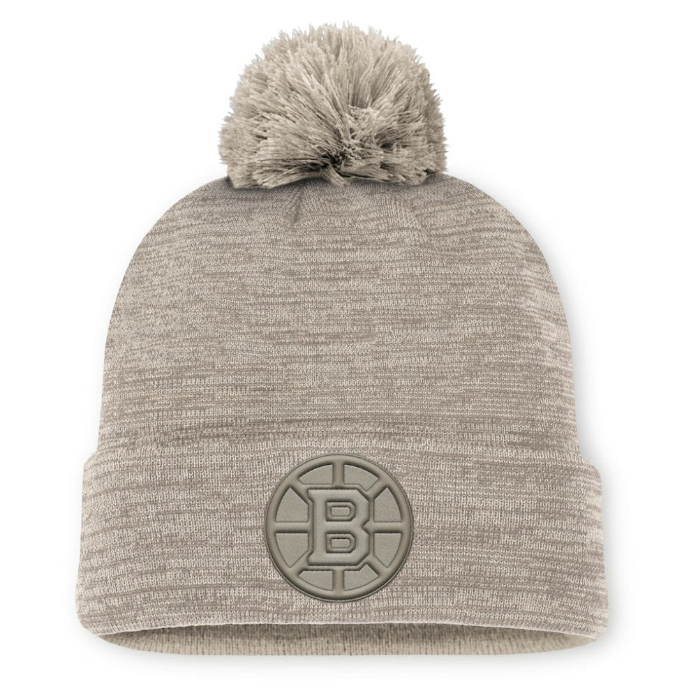 NHL Tan Boston Bruins Fanatics Authentic Pro Road Cuffed Knit Hat with Pom