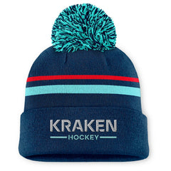 NHL Deep Sea Blue Seattle Kraken Fanatics Women's Authentic Pro Rink Cuffed Knit Hat with Pom