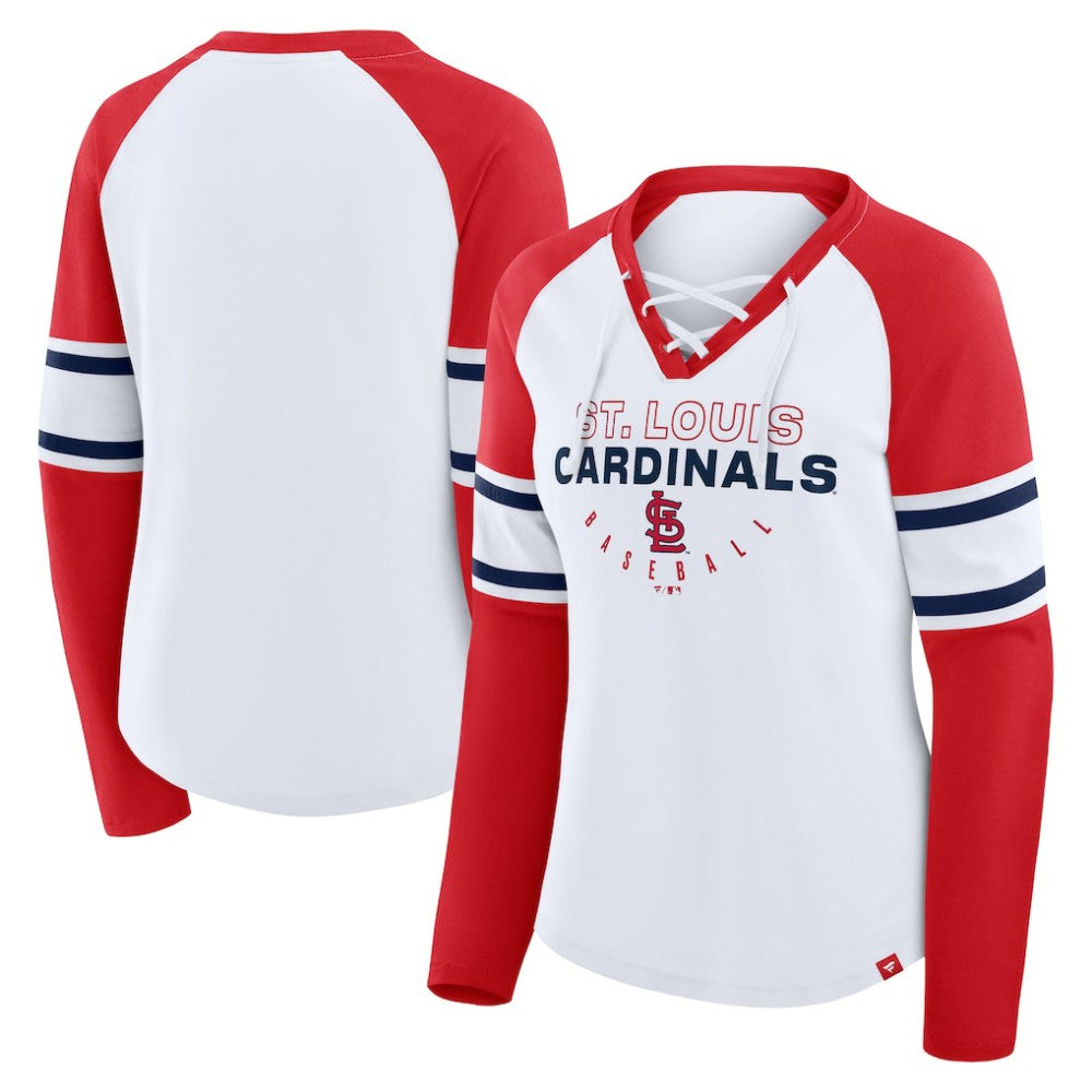 MLB St. Louis Cardinals Fanatics Women's Blitz Package Raglan Lace-Up V-Neck Long Sleeve T-Shirt