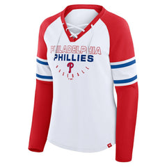 MLB Philadelphia Phillies Fanatics Women's Blitz Package Raglan Lace-Up V-Neck Long Sleeve T-Shirt