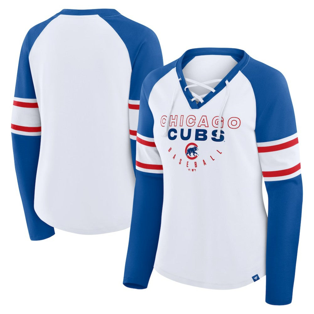 MLB Chicago Cubs Fanatics Women's Blitz Package Raglan Lace-Up V-Neck Long Sleeve T-Shirt