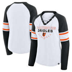 MLB Baltimore Orioles Fanatics Women's Blitz Package Raglan Lace-Up V-Neck Long Sleeve T-Shirt