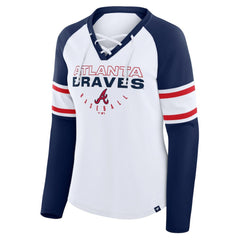 MLB Atlanta Braves Fanatics Women's Blitz Package Raglan Lace-Up V-Neck Long Sleeve T-Shirt