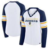 MLB Milwaukee Brewers Fanatics Women's Blitz Package Raglan Lace-Up V-Neck Long Sleeve T-Shirt