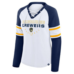 MLB Milwaukee Brewers Fanatics Women's Blitz Package Raglan Lace-Up V-Neck Long Sleeve T-Shirt