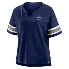 Women's Redzone Bling Stripe Sleeve Notch Neck T-Shirt - Dallas Cowboys