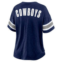 Women's Redzone Bling Stripe Sleeve Notch Neck T-Shirt - Dallas Cowboys