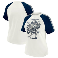 WEAR by Erin Andrews Women's Sleeve Stripe Distressed Raglan T-Shirt - Dallas Cowboys