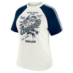 WEAR by Erin Andrews Women's Sleeve Stripe Distressed Raglan T-Shirt - Dallas Cowboys