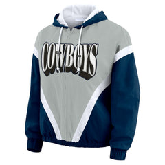 WEAR by Erin Andrews Women's Plus Size Retro Crinkle Full-Zip Hoodie Windbreaker Jacket - Dallas Cowboys