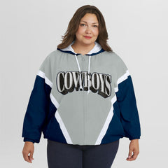 WEAR by Erin Andrews Women's Plus Size Retro Crinkle Full-Zip Hoodie Windbreaker Jacket - Dallas Cowboys