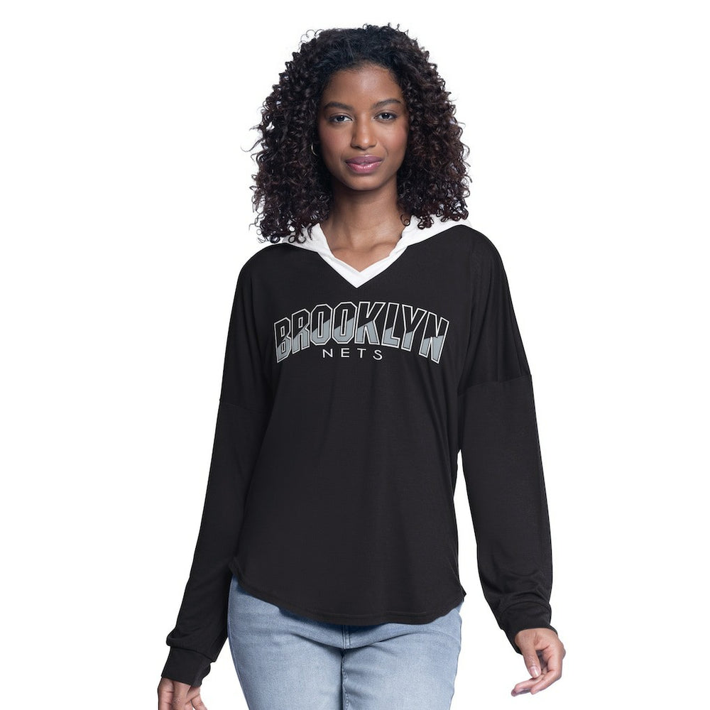 NBA Brooklyn Nets G-III 4Her by Carl Banks Women's Bench Player Oversized Long Sleeve Hooded Top