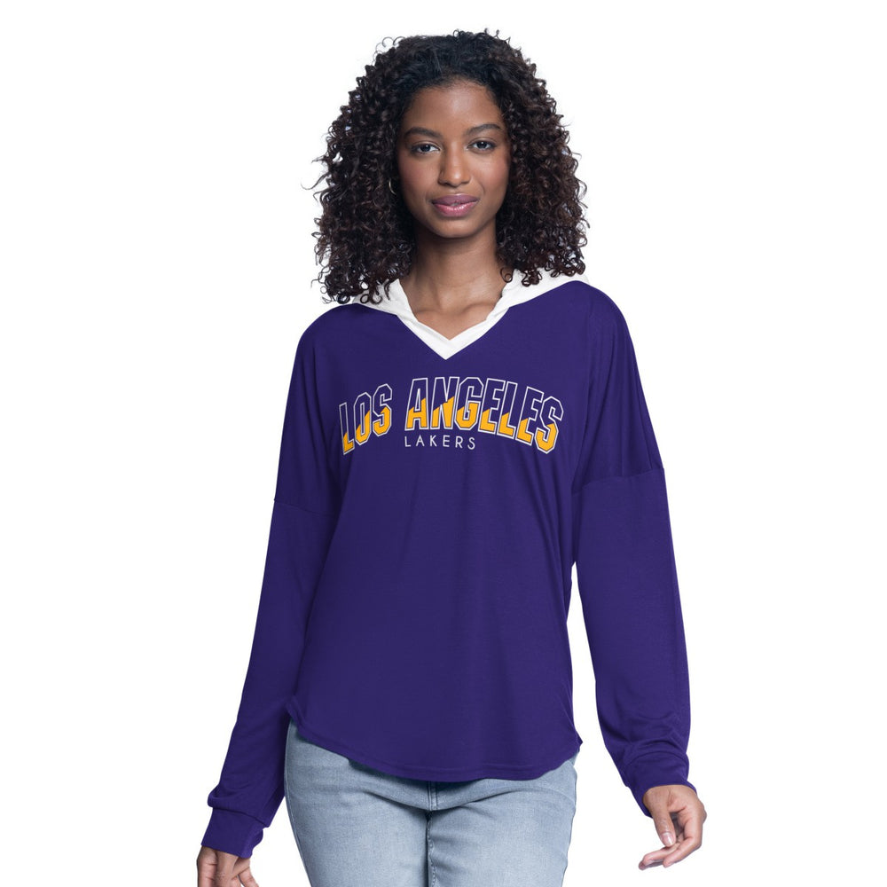 NBA Los Angeles Lakers G-III 4Her by Carl Banks Women's Bench Player Oversized Long Sleeve Hooded Top