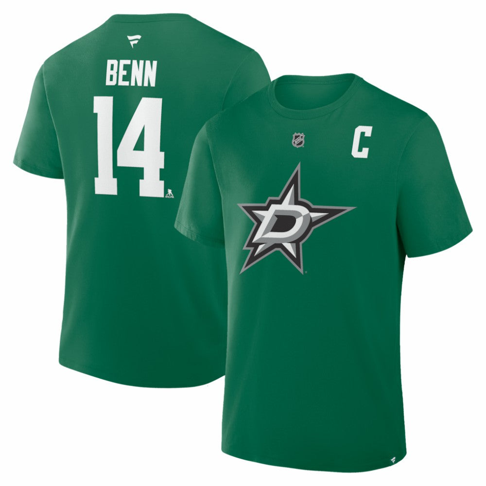 NHL Kelly Green Jamie Benn Dallas Stars Fanatics Captain Authentic Stack Name & Number T-Shirt