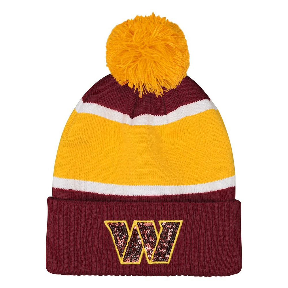 Outerstuff Girls Let's Play Cuffed Knit Hat with Pom - Washington Commanders