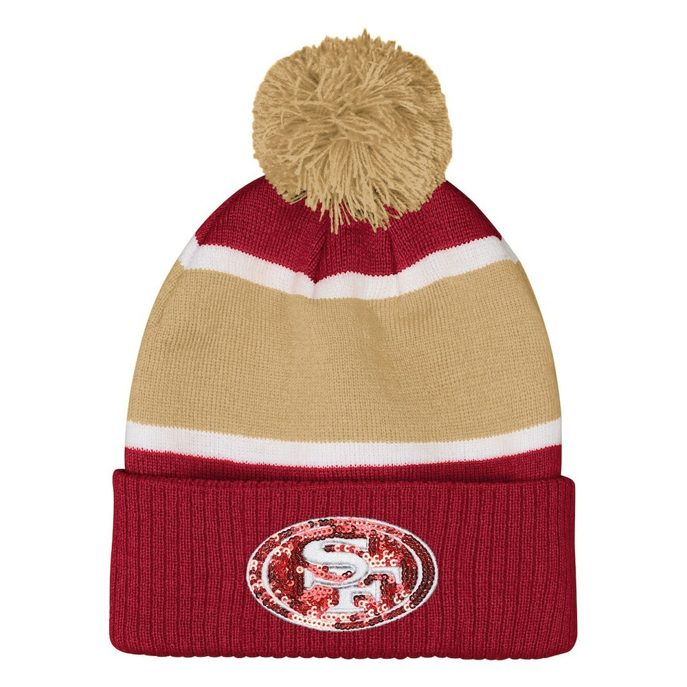 Outerstuff Girls Let's Play Cuffed Knit Hat with Pom - San Francisco 49ers