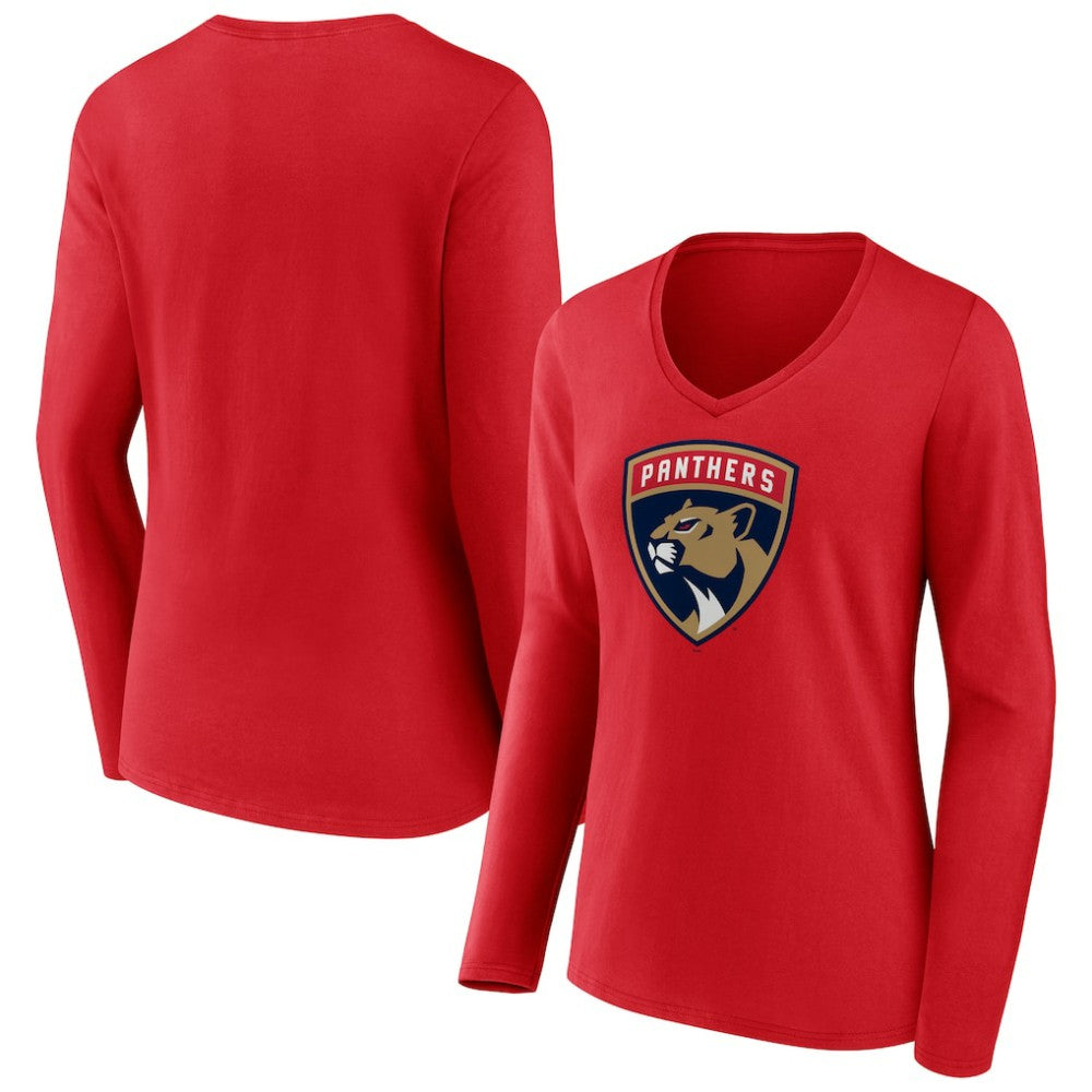NHL Red Florida Panthers Women's Primary Logo Long Sleeve V-Neck T-Shirt