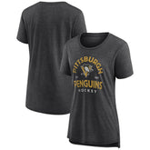 NHL Gray Pittsburgh Penguins Women's Vintage Arch Tri-Blend T-Shirt