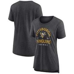 NHL Gray Pittsburgh Penguins Women's Vintage Arch Tri-Blend T-Shirt