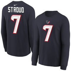 C.J. Stroud Youth Player Name & Number Long Sleeve T-Shirt - Houston Texans