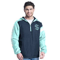 NHL Deep Sea Blue/Light Blue Seattle Kraken G-III Sports by Carl Banks Lateral Half-Zip Hoodie Jacket