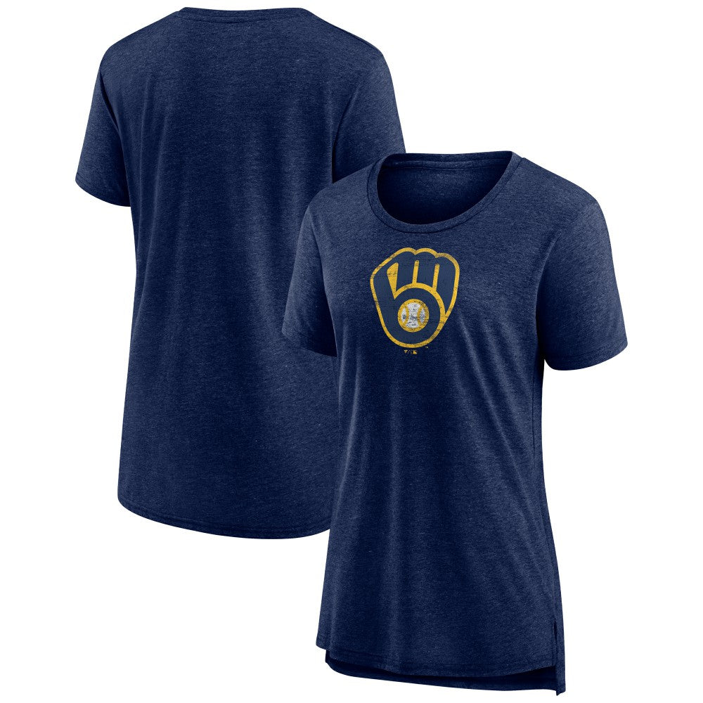 MLB Milwaukee Brewers Women's Weathered Official Logo Tri-Blend T-Shirt