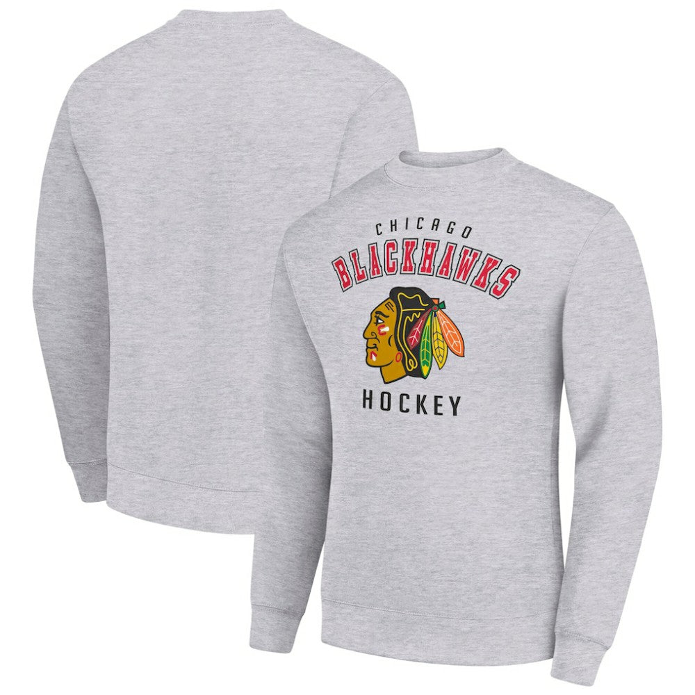 NHL Heather Gray Chicago Blackhawks Men's Starter Team Logo Fleece Pullover Sweatshirt