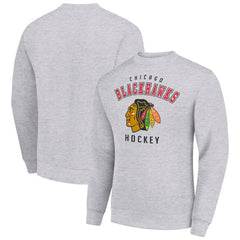 NHL Heather Gray Chicago Blackhawks Men's Starter Team Logo Fleece Pullover Sweatshirt