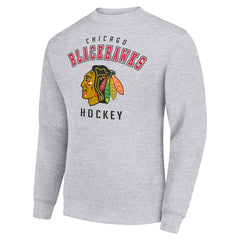 NHL Heather Gray Chicago Blackhawks Men's Starter Team Logo Fleece Pullover Sweatshirt