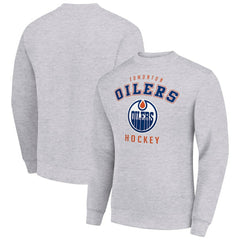 NHL Heather Gray Edmonton Oilers Men's Starter Team Logo Fleece Pullover Sweatshirt