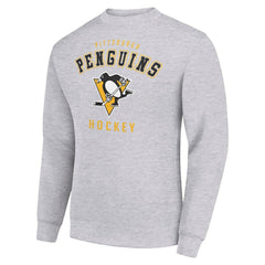 NHL Heather Gray Pittsburgh Penguins Men's Starter Team Logo Fleece Pullover Sweatshirt