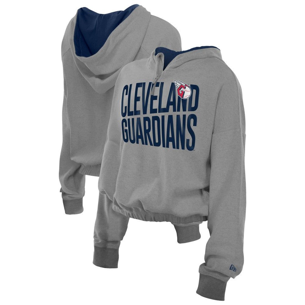 MLB Cleveland Guardians New Era Women's Reversed Out French Terry Quarter-Zip Banded Crop Hoodie