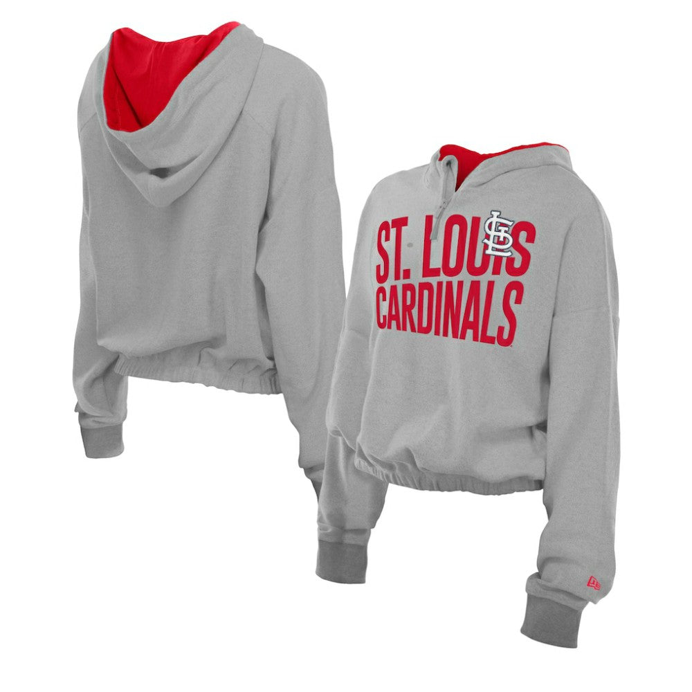 MLB St. Louis Cardinals New Era Women's Reversed Out French Terry Quarter-Zip Banded Crop Hoodie
