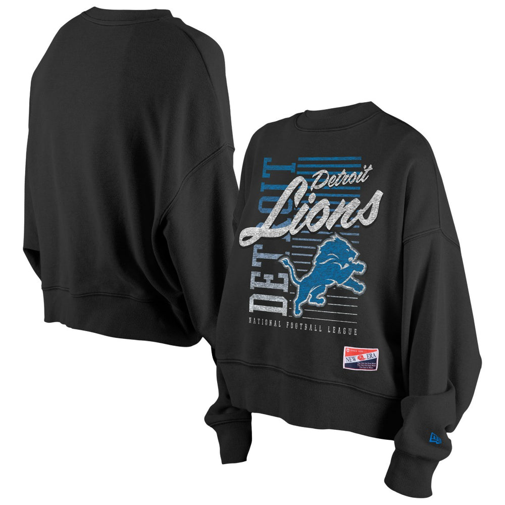Women's Oversized Throwback Mineral Wash Crew Neck Sweatshirt - Detroit Lions