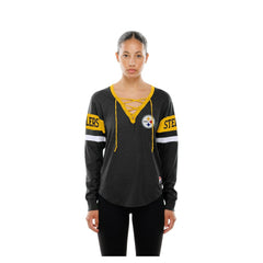 Women's Throwback Lace-Up Long-Sleeve T-Shirt - Pittsburgh Steelers