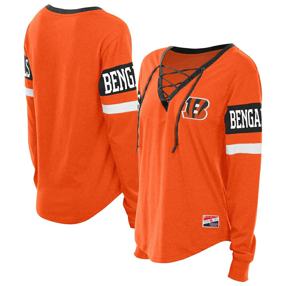 Women's Throwback Lace-Up Long-Sleeve T-Shirt - Cincinnati Bengals