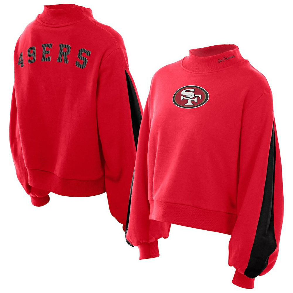 Women's Sport Night Mock Neck Balloon Sleeve Pullover Sweatshirt - San Francisco 49ers