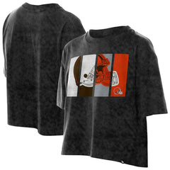 Women's Boxy Cropped Sport Night Mineral Wash T-Shirt - Cleveland Browns