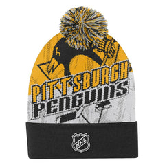 NHL Black Pittsburgh Penguins Outerstuff Youth New Edge Cuffed Knit Hat with Pom