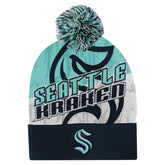 NHL Navy Seattle Kraken Outerstuff Youth New Edge Cuffed Knit Hat with Pom