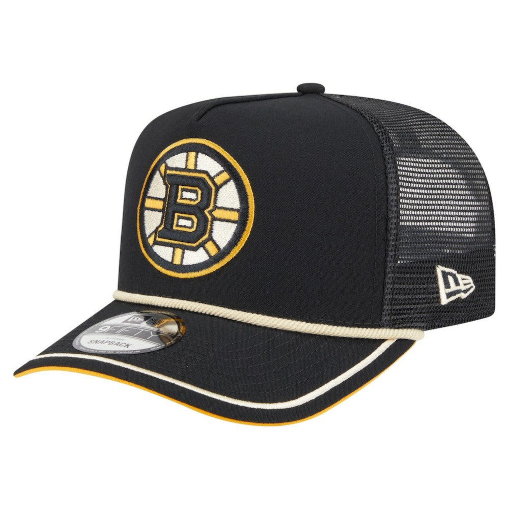 NHL Black Boston Bruins New Era Vintage Team Rope A-Frame 9FIFTY Snapback Hat