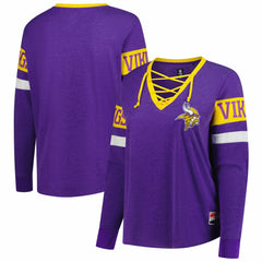 Women's Plus Size Throwback Lace-Up Long Sleeve T-Shirt - Minnesota Vikings