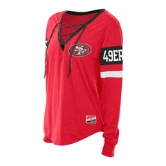 Women's Plus Size Throwback Lace-Up Long Sleeve T-Shirt - San Francisco 49ers